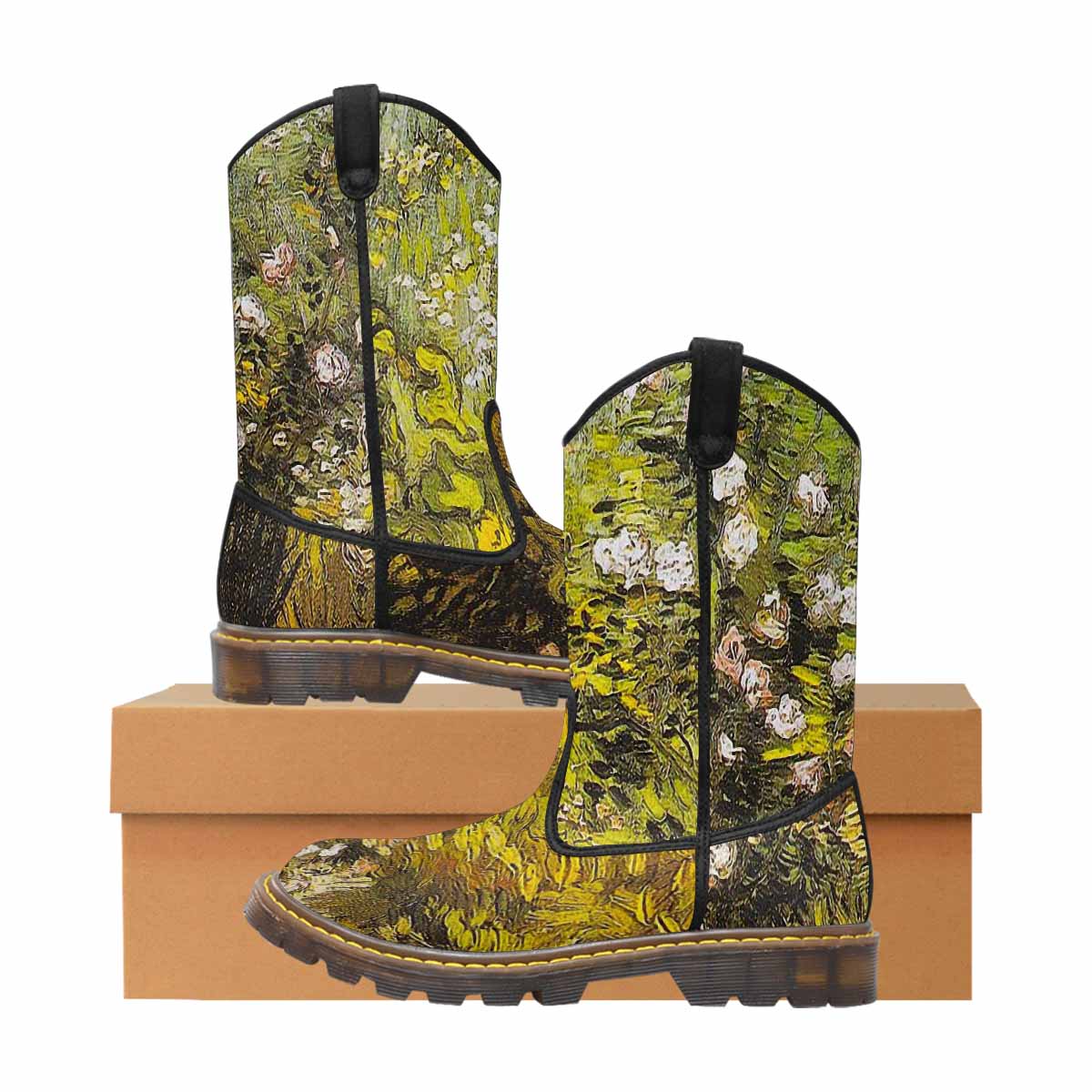 Vintage floral print, western lumber boots Design 05