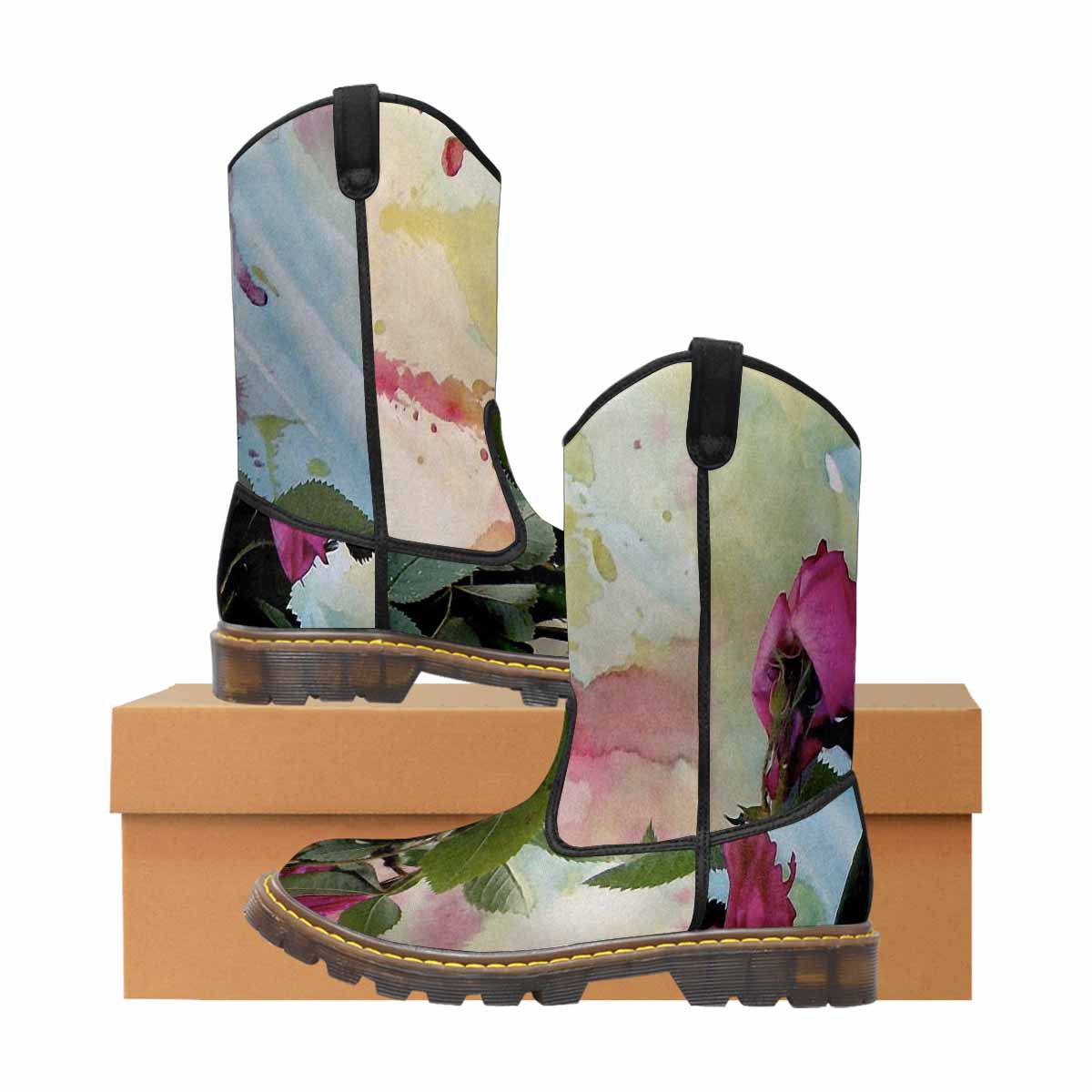 Vintage floral print, western lumber boots Design 21