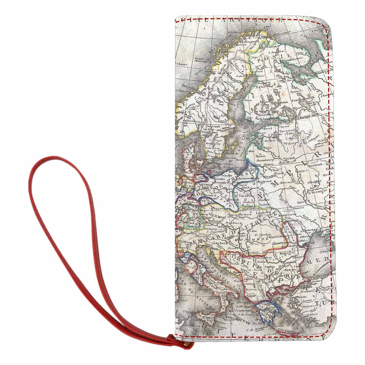 Antique Map design , womens wallet, clutch purse, Red TrimDesign 36