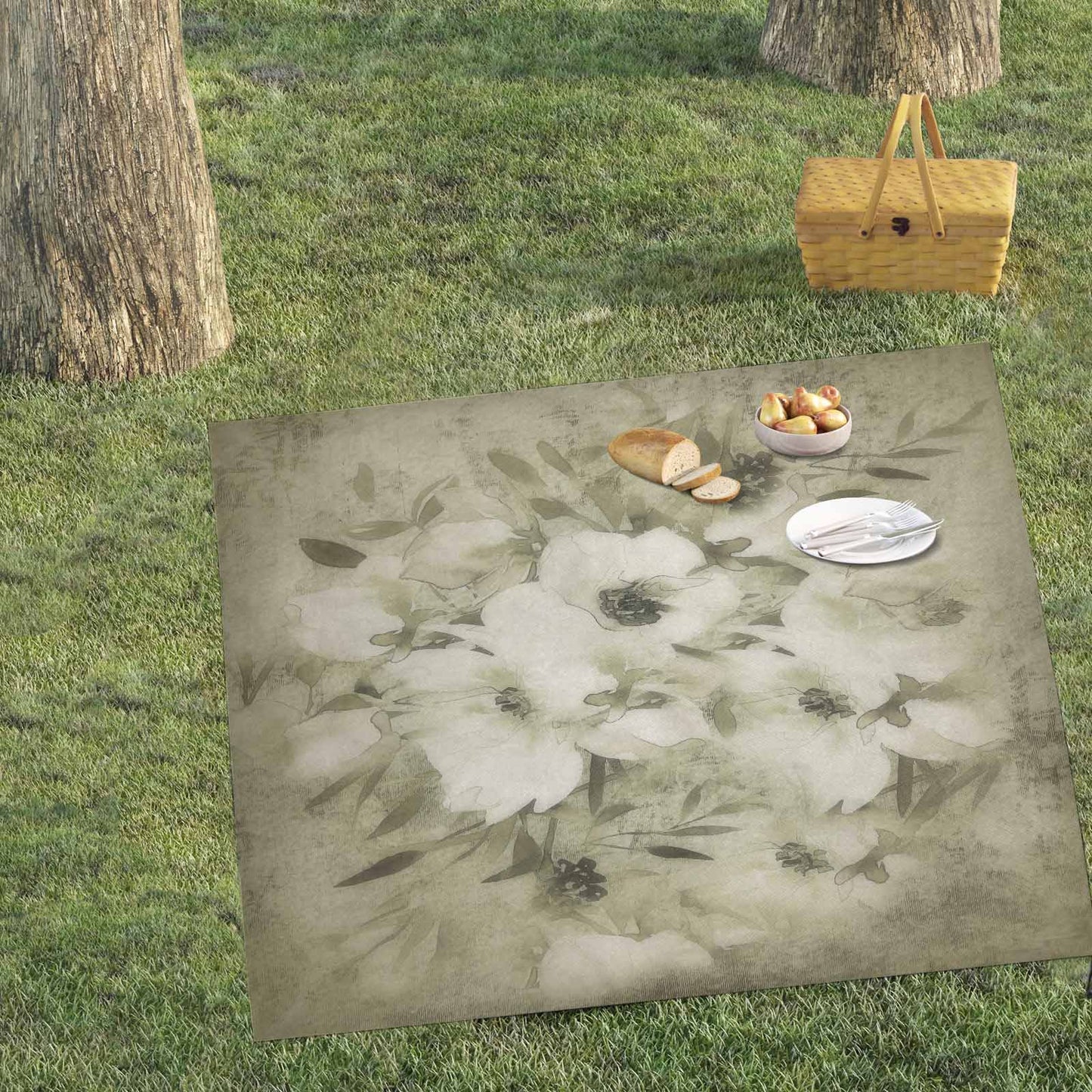 Vintage Floral waterproof picnic mat, 61 x 55in, Design 03x