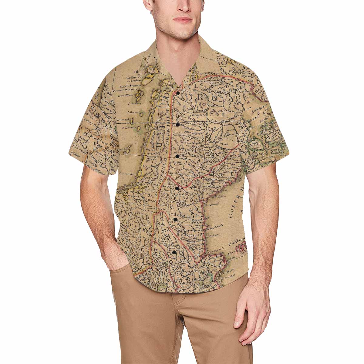 Antique Map design Hawaiian mens shirt, Design 42