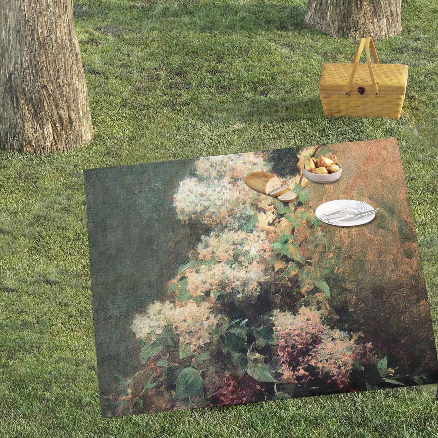 Vintage Floral waterproof picnic mat, 61 x 55in, Design 34