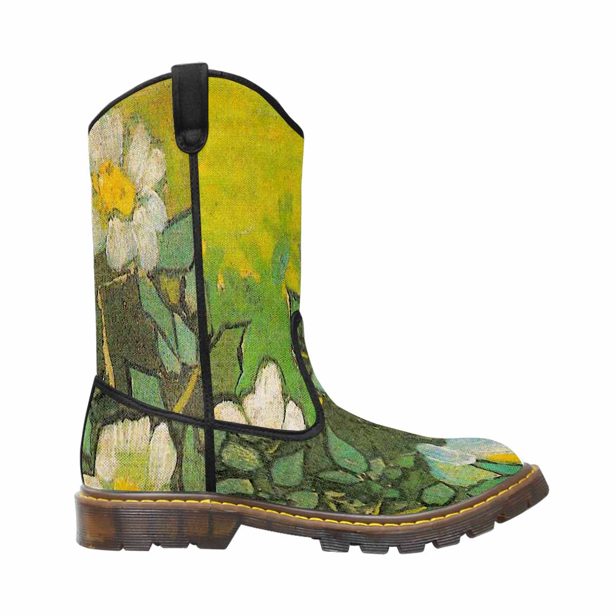 Vintage floral print, western lumber boots Design 01