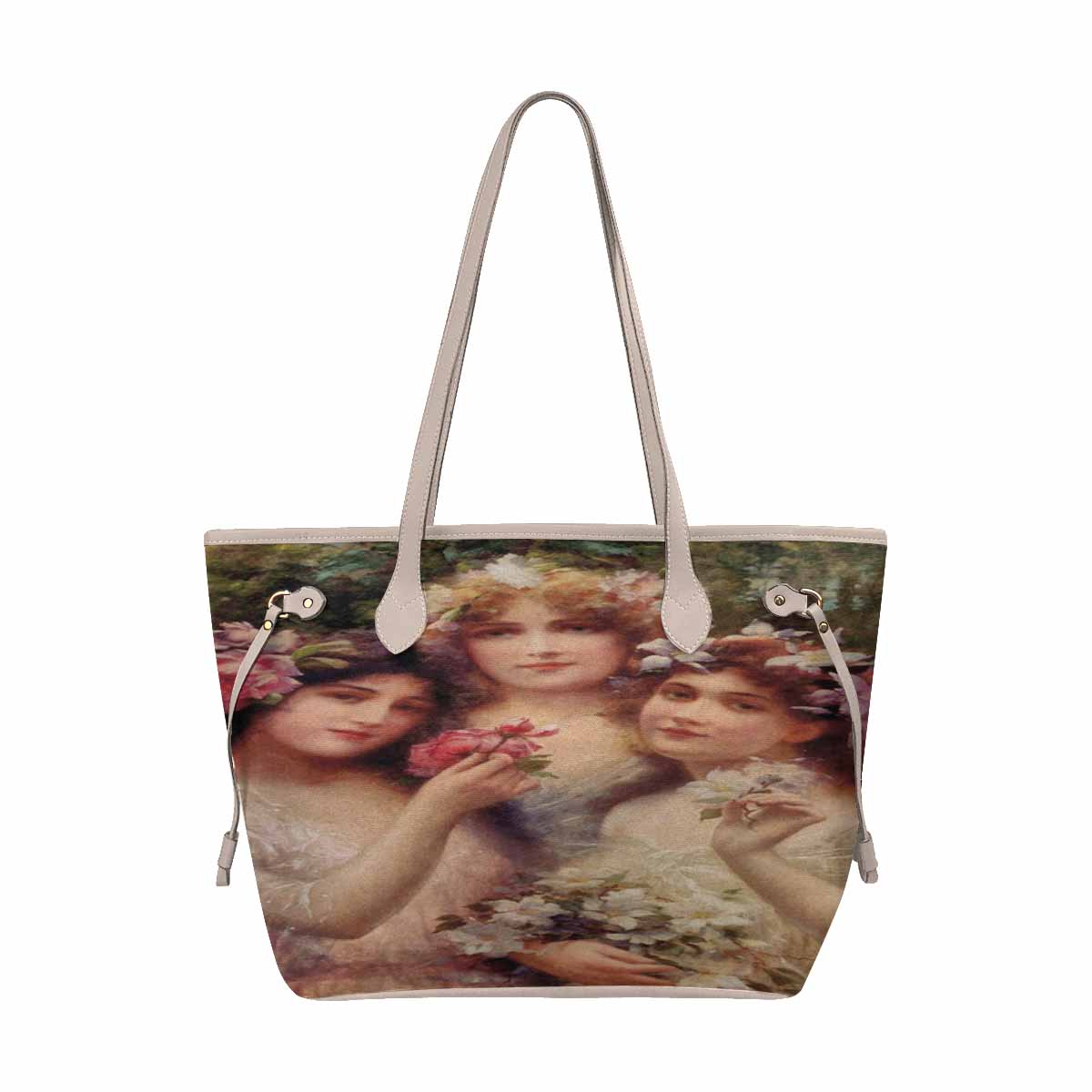 Victorian Lady Design Handbag, Model 1695361, The Three Graces #2, BEIGE/TAN TRIM