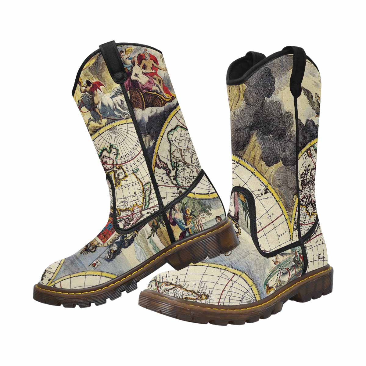 Antique Map design womens western lumber boots, Design 19