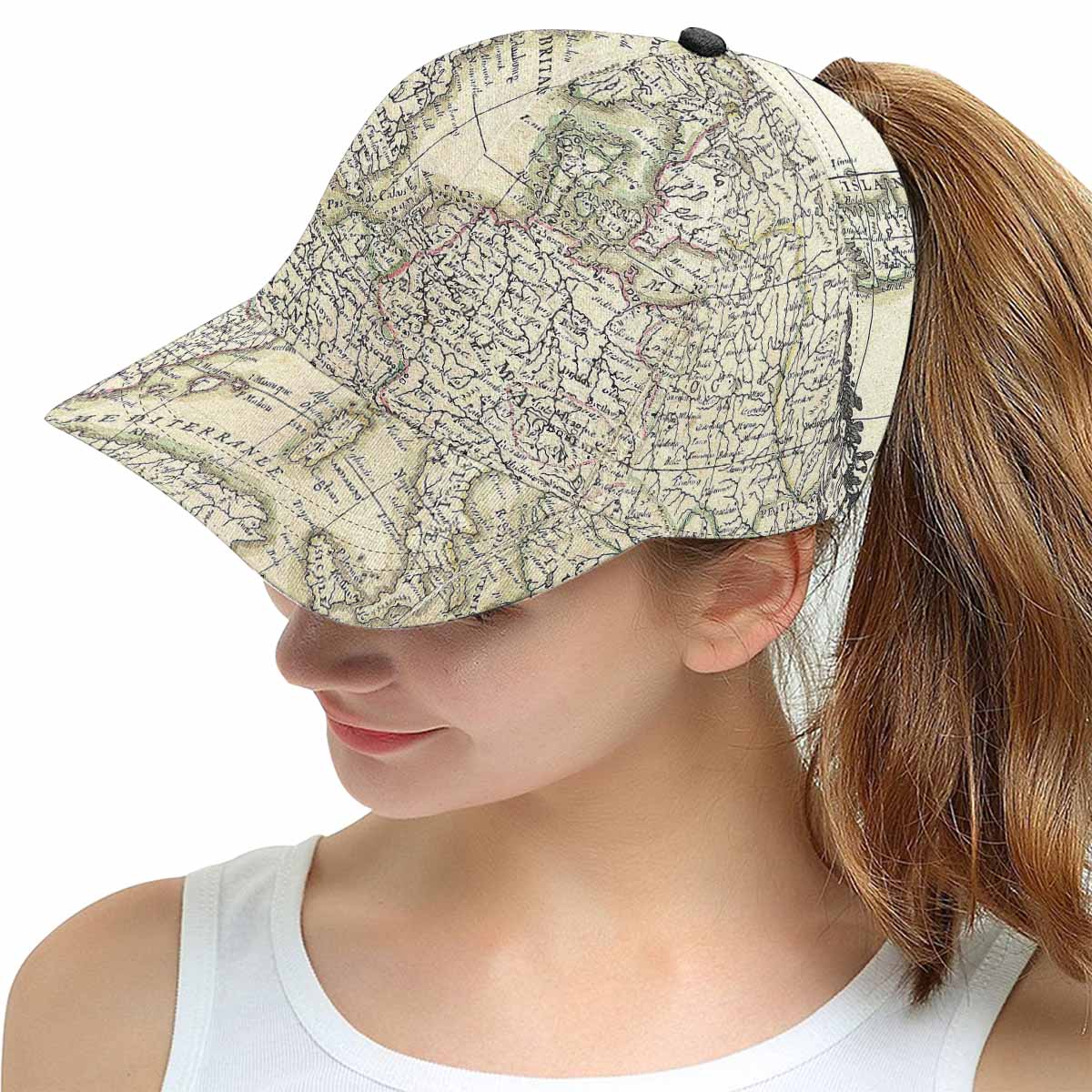 Antique Map design mens or womens deep snapback cap, trucker hat, Design 3