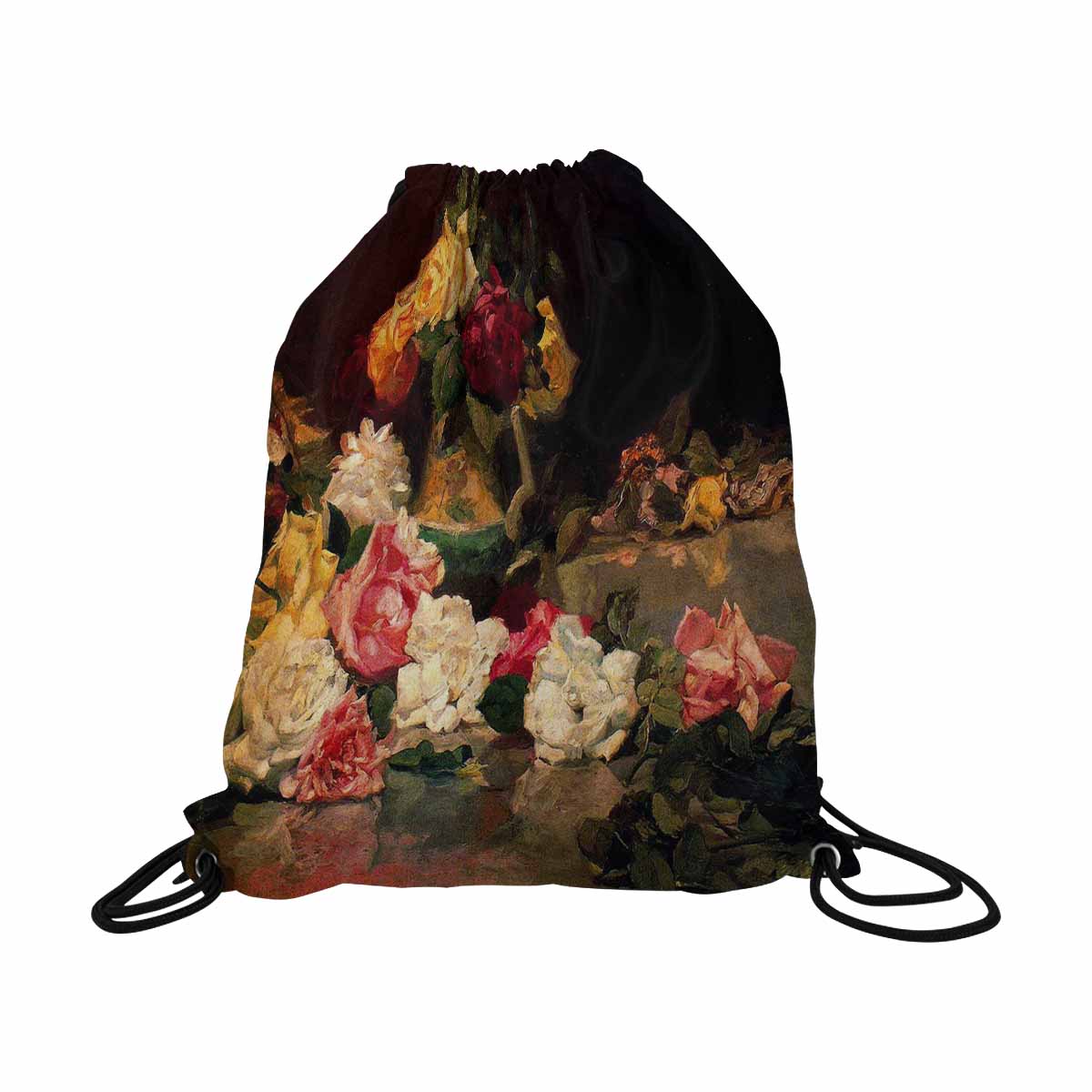 Vintage Floral print, DRAWSTRING BAG, LARGE, Design 37