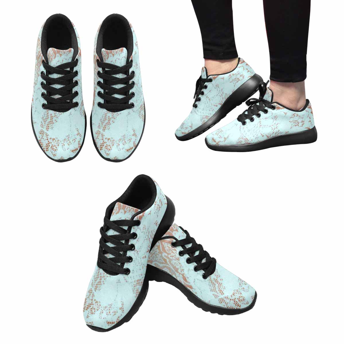 Victorian lace print, womens cute casual or running sneakers, design 23
