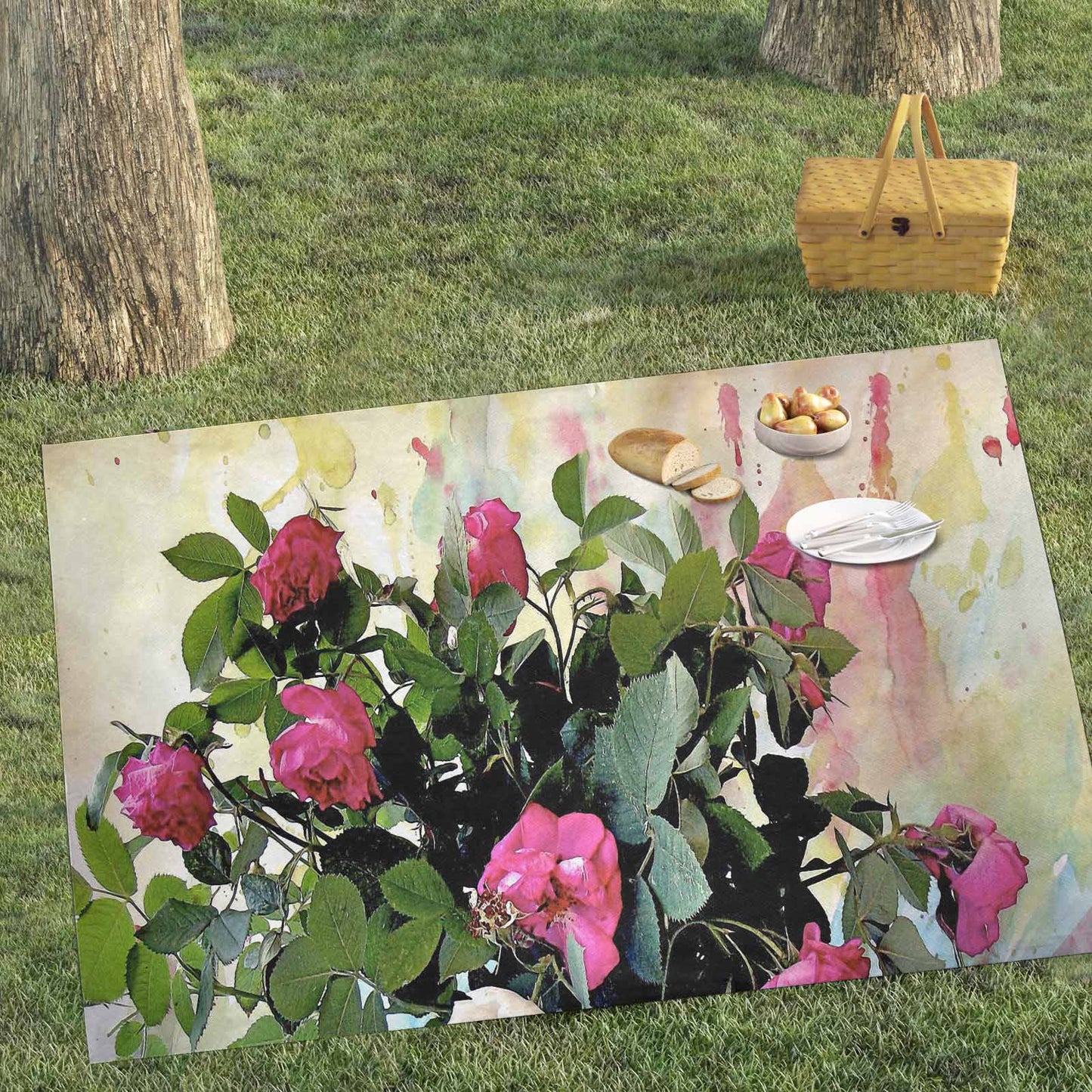 Vintage Floral waterproof picnic mat, 81 x 55in, Design 22