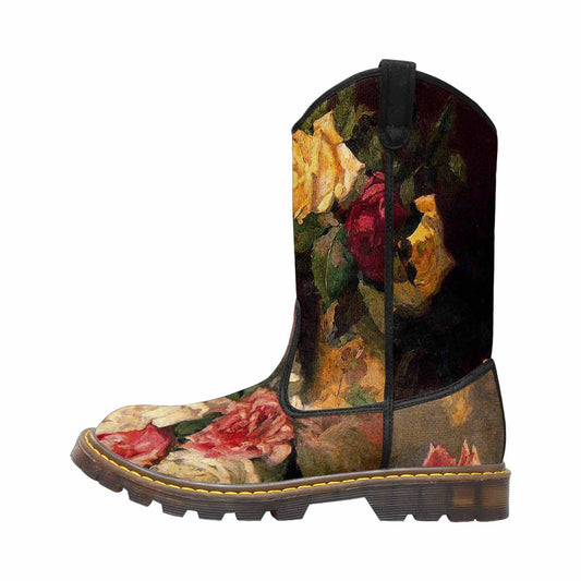 Vintage floral print, western lumber boots Design 37