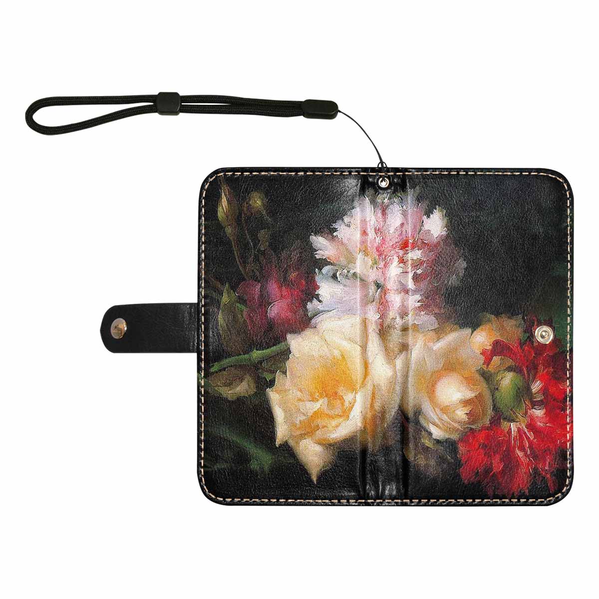 Vintage floral PU leather mobile phone purse, cell phone flip cover, Design 30
