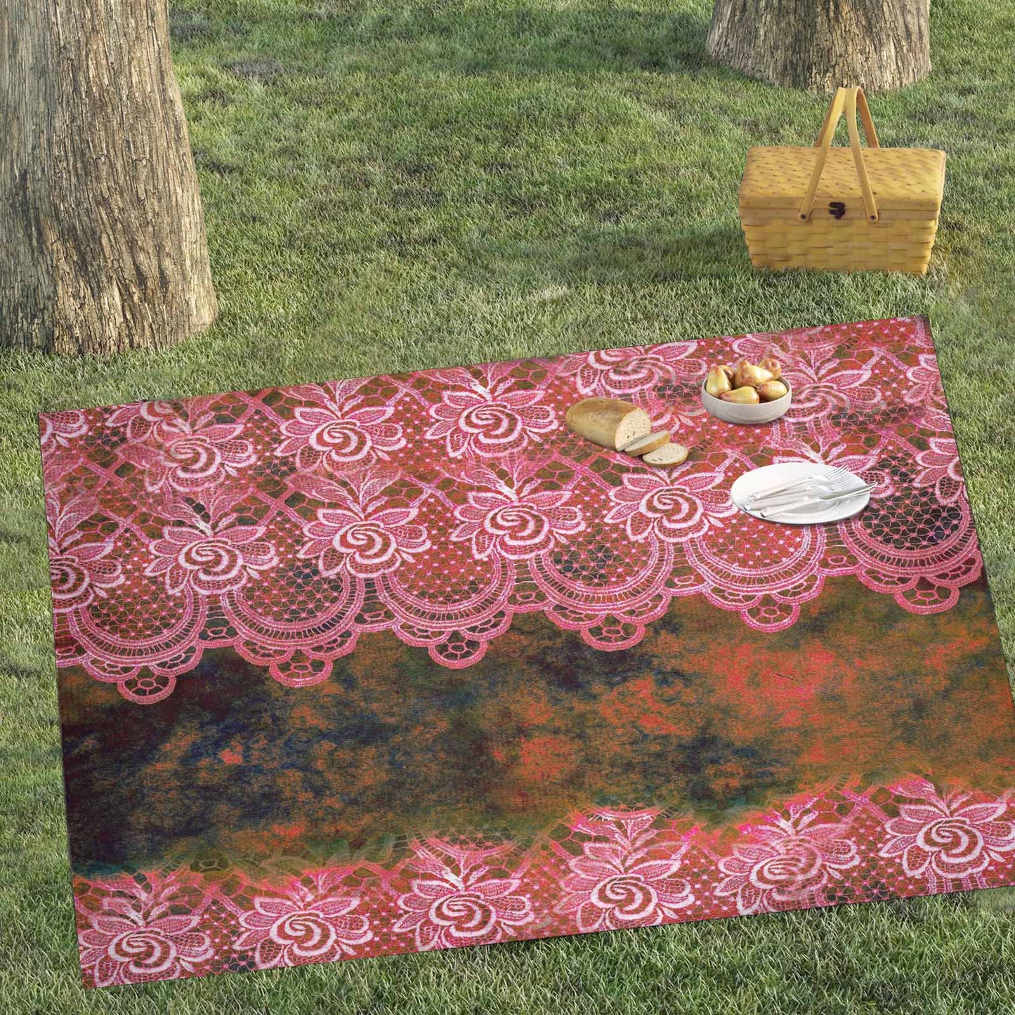 Victorian lace print waterproof picnic mat, 81 x 55in, design 32