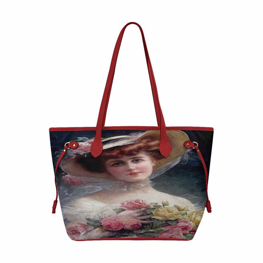 Victorian Lady Design Handbag, Model 1695361, Beauty With Flowers, RED TRIM