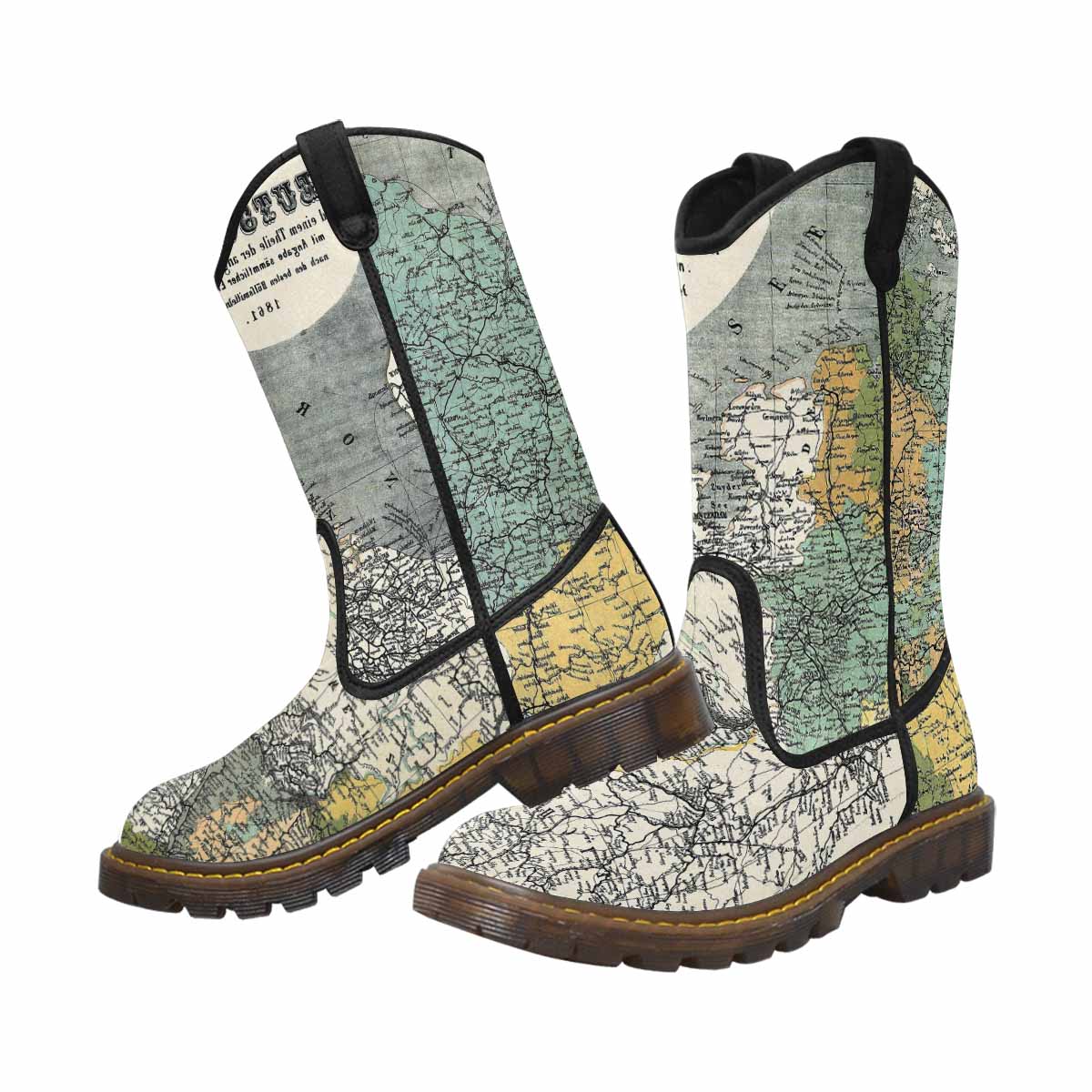 Antique Map design womens western lumber boots, Design 18