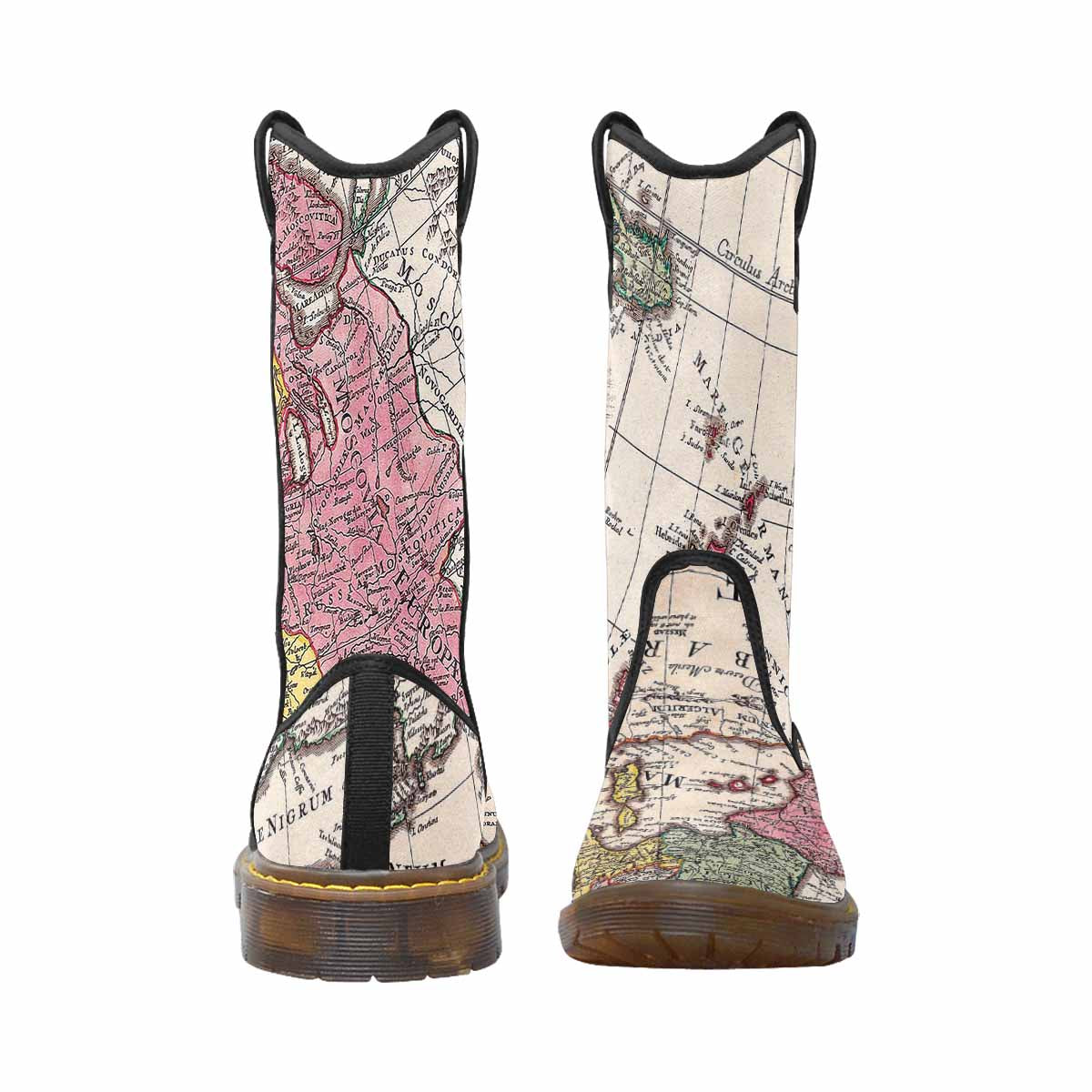 Antique Map design womens western lumber boots, Design 43