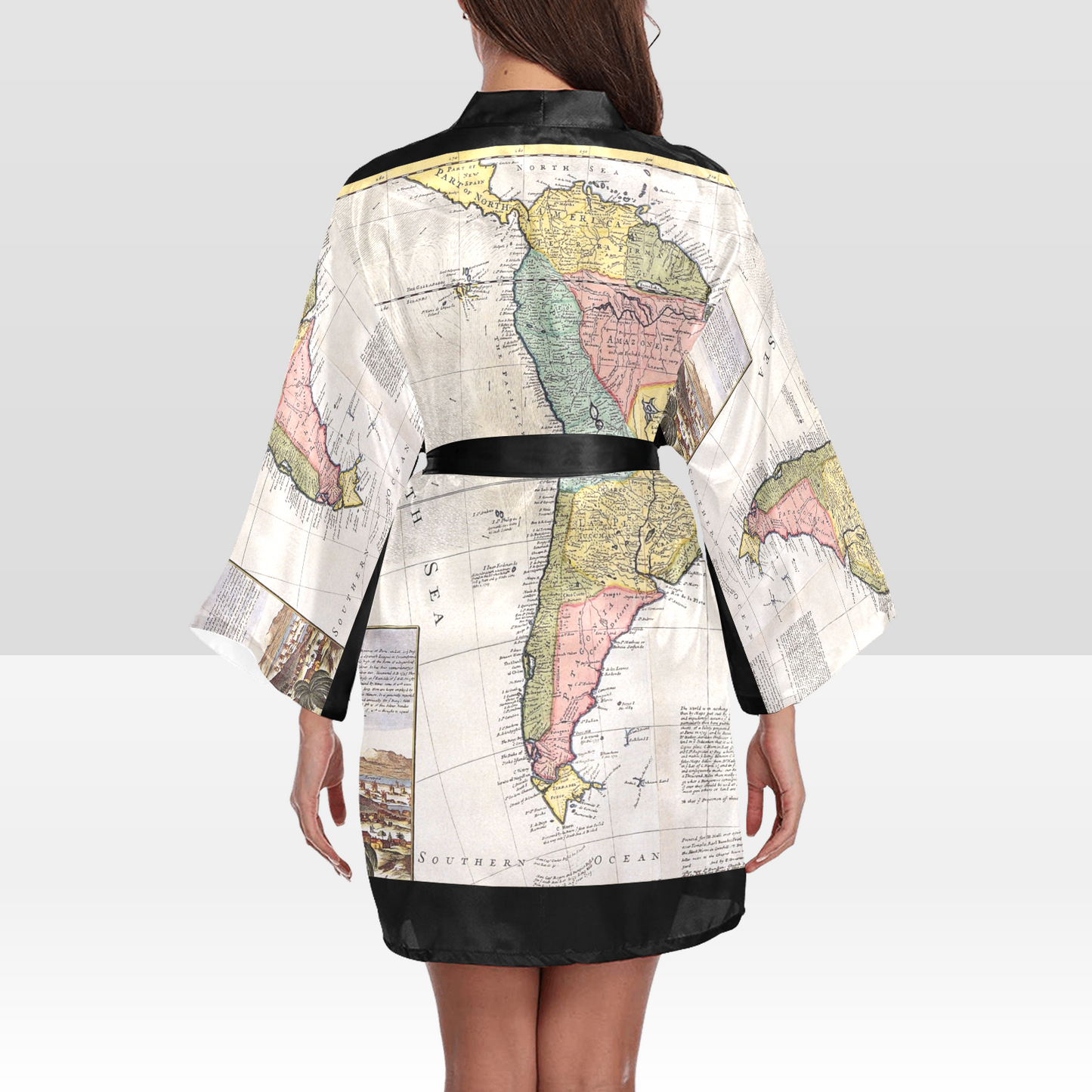 Antique Map Kimono Robe, Black or White Trim, Sizes XS to 2XL, Design 40