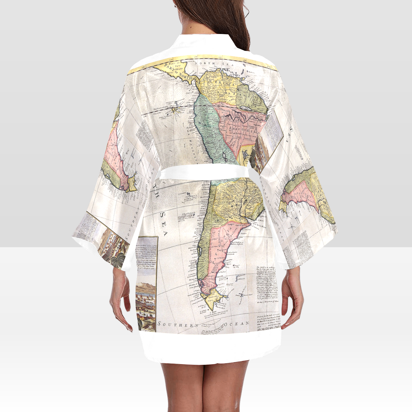 Antique Map Kimono Robe, Black or White Trim, Sizes XS to 2XL, Design 40