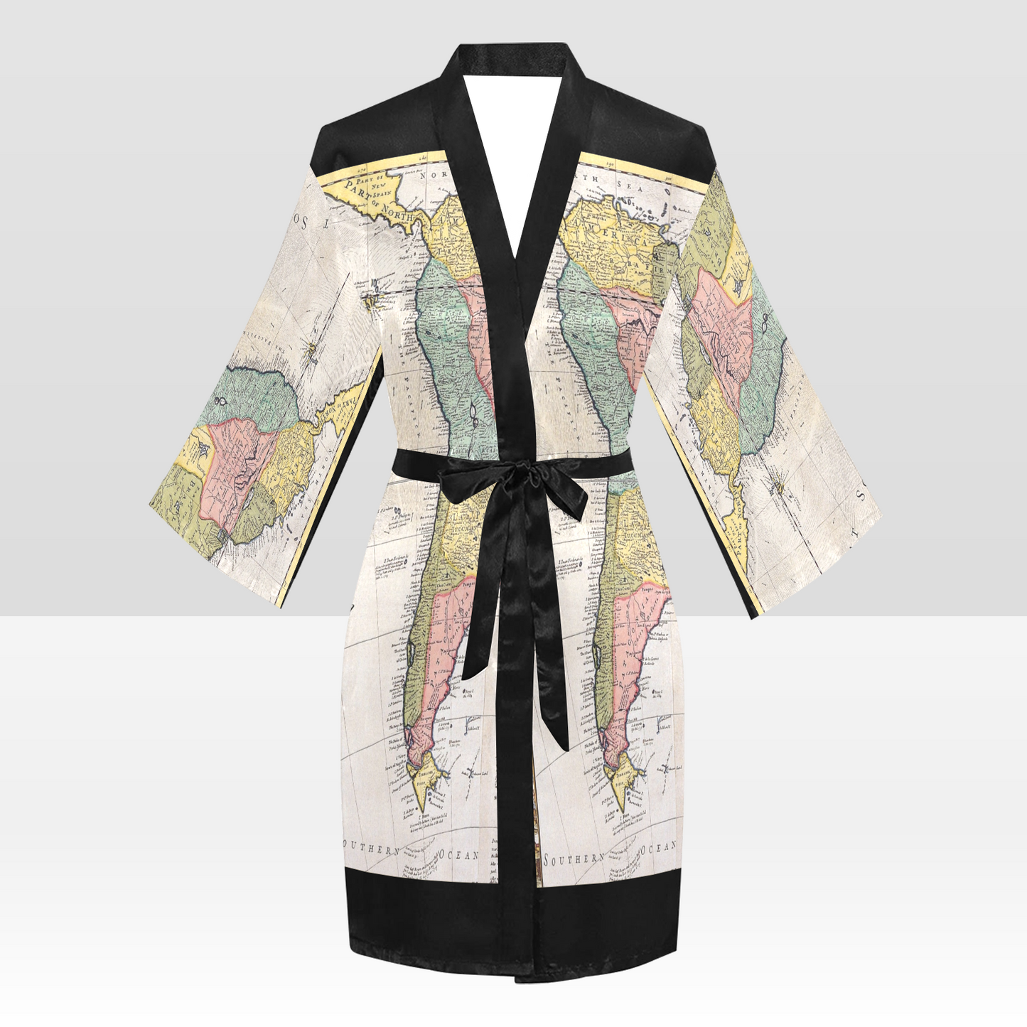 Antique Map Kimono Robe, Black or White Trim, Sizes XS to 2XL, Design 40