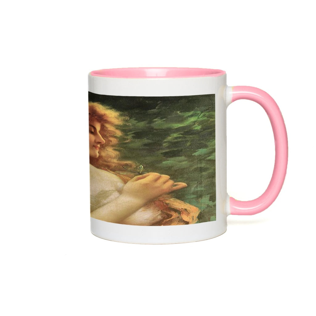 Victorian lady design, accent mug, design Young Woman with a Dragonfly