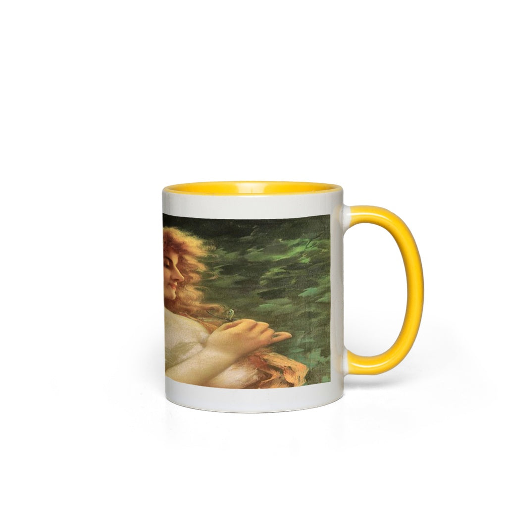 Victorian lady design, accent mug, design Young Woman with a Dragonfly