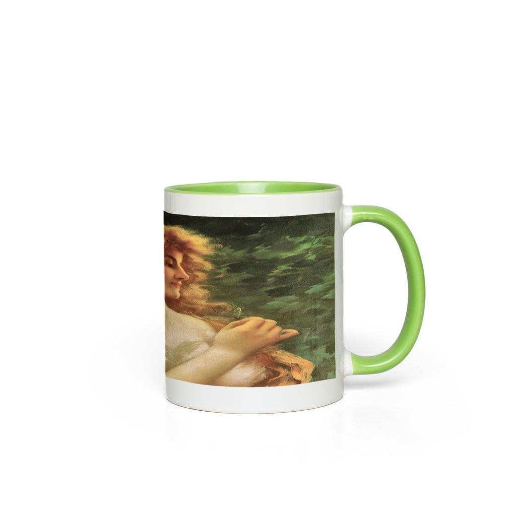 Victorian lady design, accent mug, design Young Woman with a Dragonfly