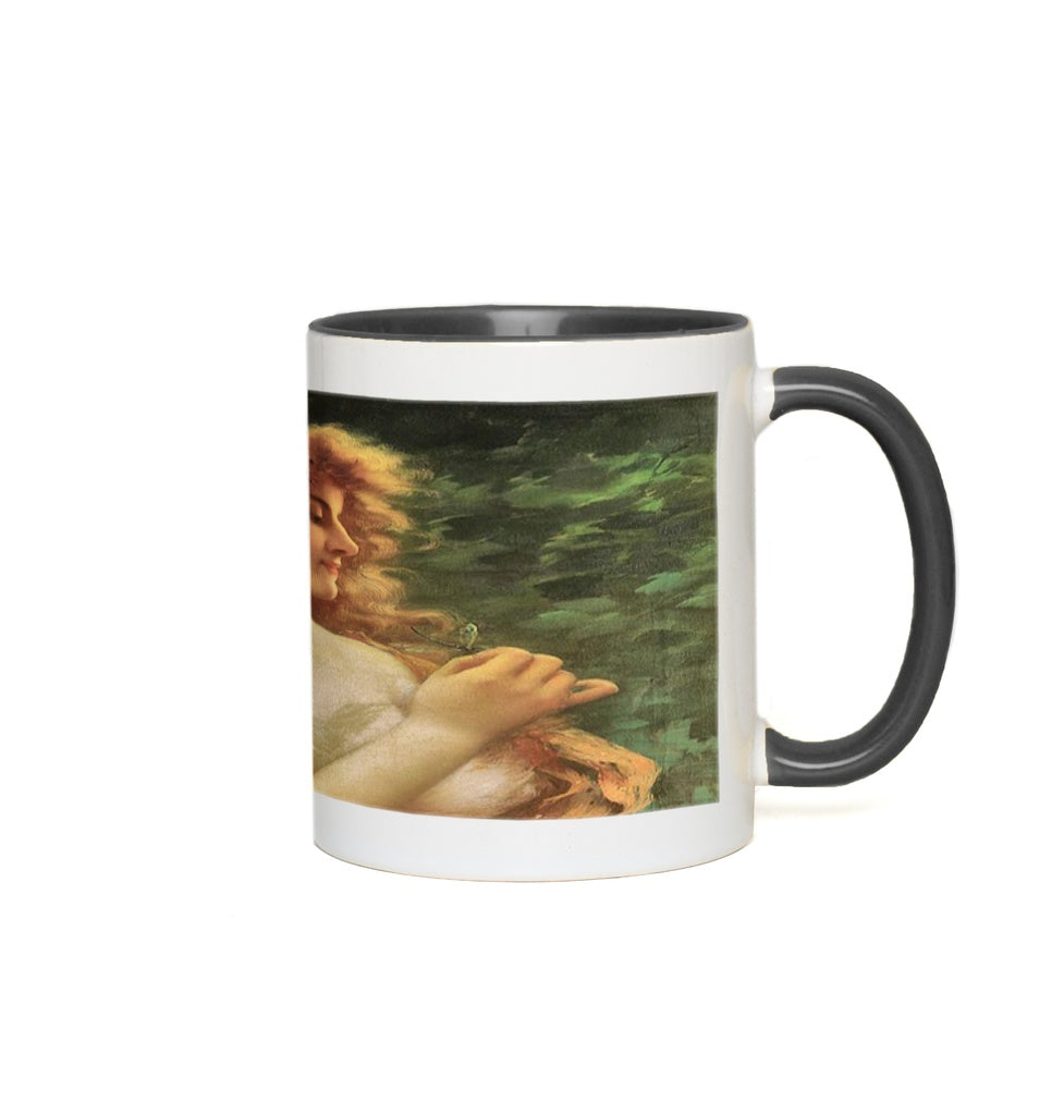 Victorian lady design, accent mug, design Young Woman with a Dragonfly