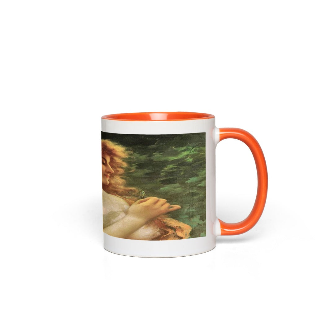 Victorian lady design, accent mug, design Young Woman with a Dragonfly